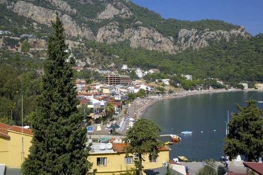 View over town and harbour, Turunc, Anatolia, Turkey Minor