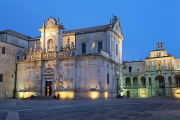 Cattedrale di Santa Maria Assunta in the baroque city of Lecce at night, Puglia