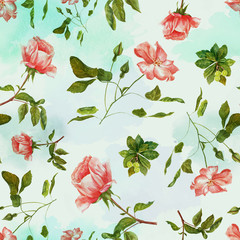 Vintage style watercolour rose seamless background pattern