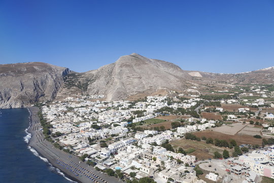 Aerial view of Monolithos and beach, Santorini, Cyclades, Aegean Sea, Greek Islands, Greece 