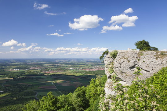 View from Breitenstein Rock, Kirchheim Teck, Swabian Alb, Baden Wurttemberg, Germany