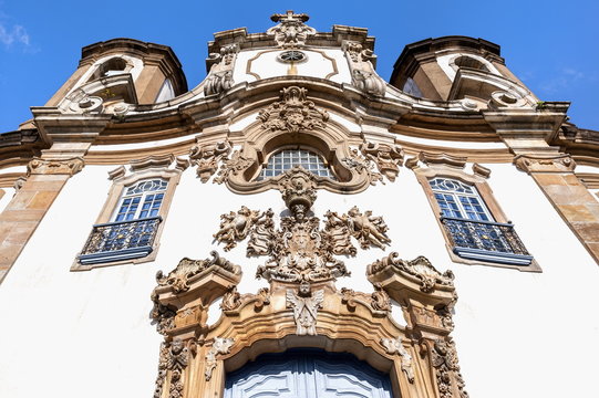 Detail of the facade of Nossa Senhora Do Carmo Church, Ouro Preto, Minas Gerais, Brazil