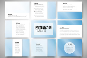 Set of 9 templates for presentation slides. Blue background