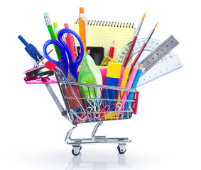 school supplies in shopping cart - back to school
