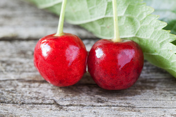 Fresh red cherries.
