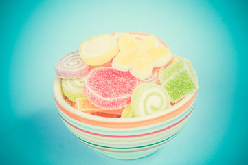 Colorful fruit-paste sweets with filter effect retro vintage sty