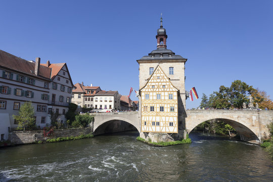 Old Town Hall, Regnitz River, Bamberg, Franconia, Bavaria, Germany