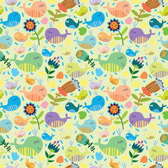 Cute seamless pattern with whales