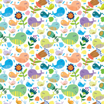 Cute seamless pattern with whales