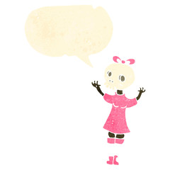 retro cartoon girl with spooky skull mask