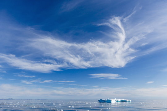 Icebergs and brash ice near the Cumberland Peninsula, Baffin Island, Nunavut, Canada