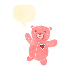 retro cartoon teddy bear with speech bubble
