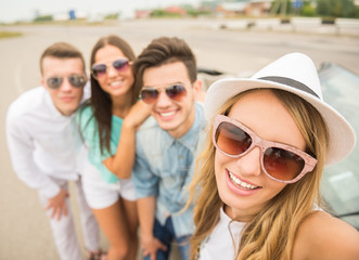 Friends in cabriolet