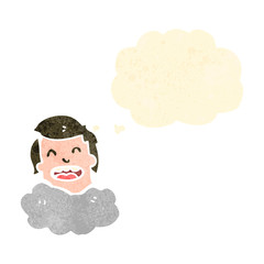 retro cartoon man with head in clouds