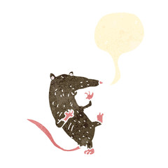 retro cartoon rat with speech bubble