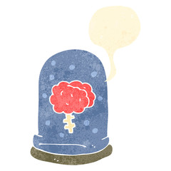 retro cartoon brain in jar