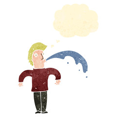retro cartoon man spitting water
