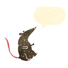retro cartoon rat with speech bubble
