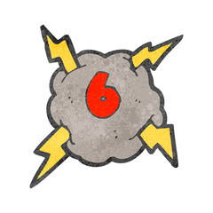 retro cartoon storm cloud with number six