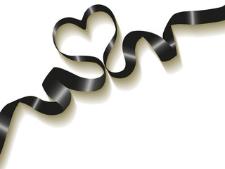 Black mourning heart ribbon on white background.