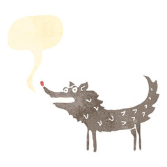 retro cartoon wolf with speech bubble