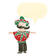 retro cartoon man in mexican costume