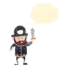 retro cartoon pirate captain with thought bubble