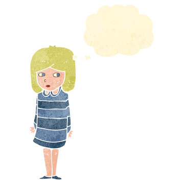 retro cartoon suspicious girl thinking