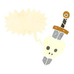 retro cartoon skull with sword
