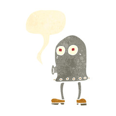 retro cartoon robot with speech bubble