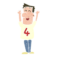 retro cartoon man wearing shirt number four