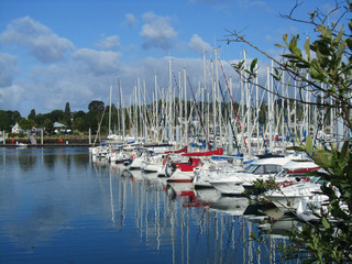 Sailboat harbor, many beautiful moored sail yachts in the sea port