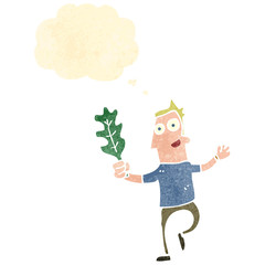 retro cartoon man with leaf