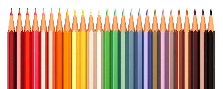 Color pencils in line isolated on a white background