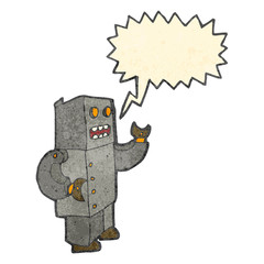 retro cartoon robot with speech bubble