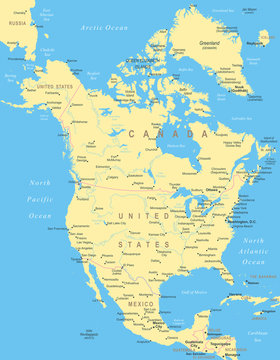 North America map - highly detailed vector illustration.