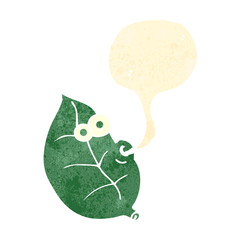 retro cartoon leaf with speech bubble