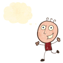 cartoon grinning man with thought bubble