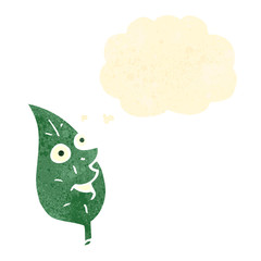 retro cartoon leaf with thought bubble