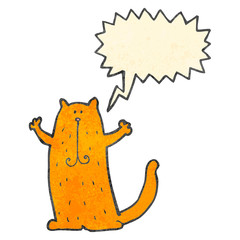 retro cartoon cat with speech bubble