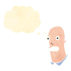 retro cartoon bald man with thought bubble