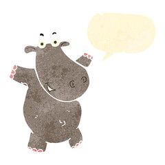 retro cartoon hippo with speech bubble