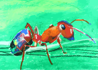colorful ant with green