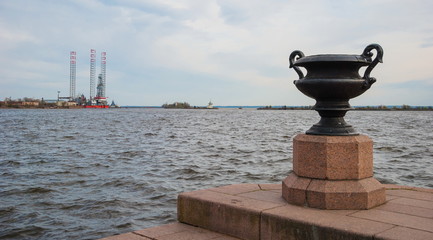 Quay of the Baltic Sea port of Kronstadt