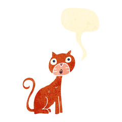 retro cartoon cat with speech bubble
