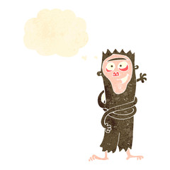 retro cartoon monkey with thought bubble