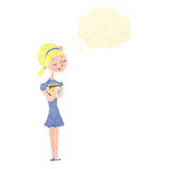 retro cartoon blond girl with books