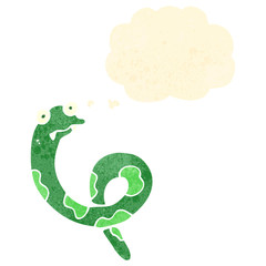retro cartoon snake with thought bubble