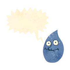 retro cartoon raindrop with speech bubble
