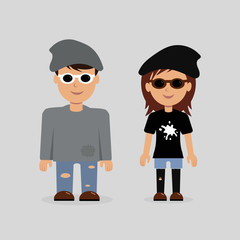 Illustration of a young man and woman dressed in grunge style